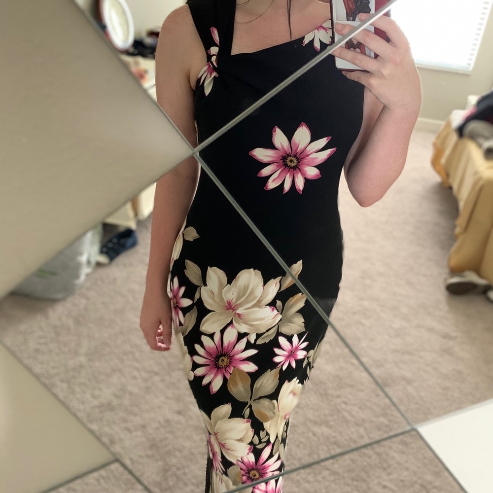 Black floral asymmetrical dress size 8